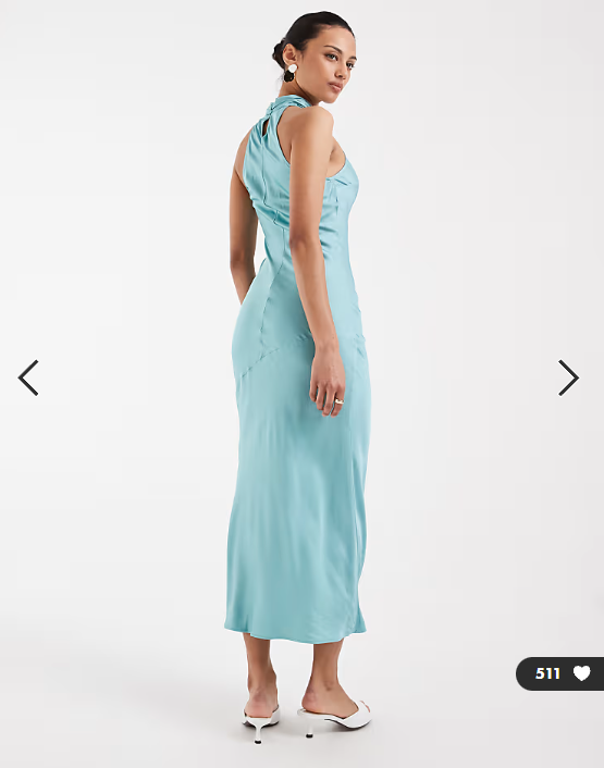 & Other Stories high neck sleeveless satin maxi dress in light turquoise blue