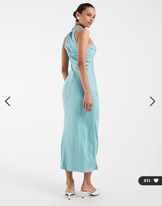 & Other Stories high neck sleeveless satin maxi dress in light turquoise blue