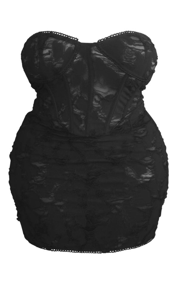 Plus Black Distressed Laddered Mini Dress