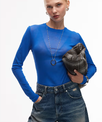 ASOS DESIGN double layer sheer top in cobalt blue