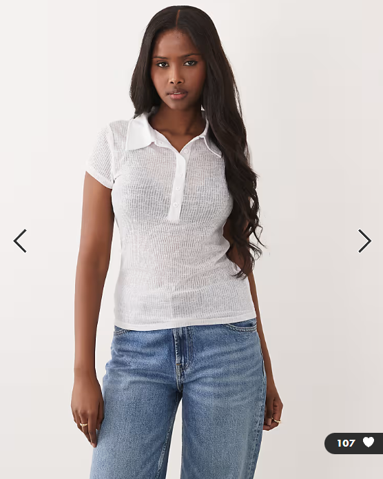 ASOS DESIGN sheer collared short sleeve top in white