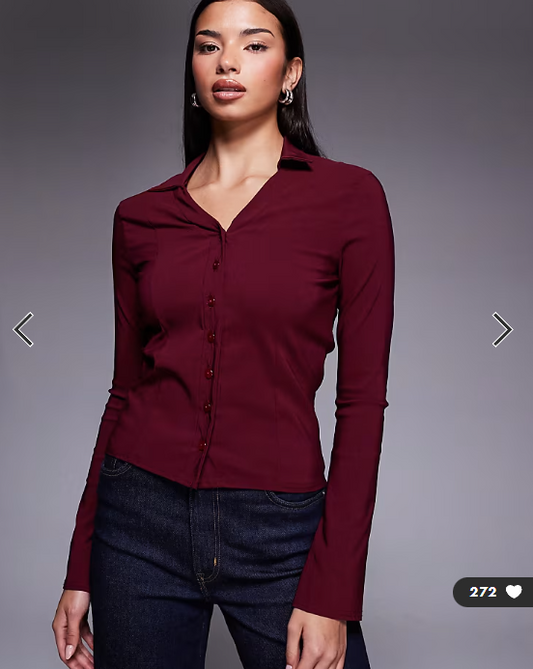Fashionkilla exclusive bengaline flare sleeve fitted shirt in burgundy