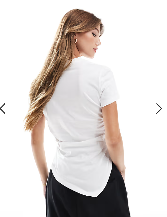 ASOS DESIGN ruched side asymmetric T-shirt in white