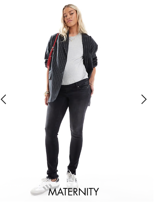 ONLY Maternity Blush skinny jeans with frayed hem in washed black