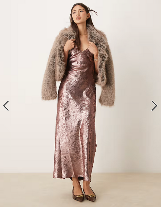 Miss Selfridge metallic maxi slip dress in pink