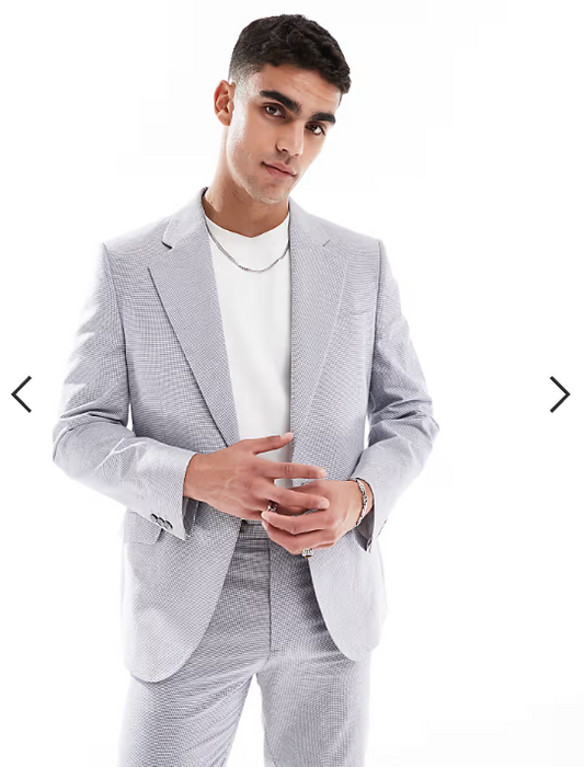 ASOS DESIGN linen mix slim suit jacket in grey puppytooth
