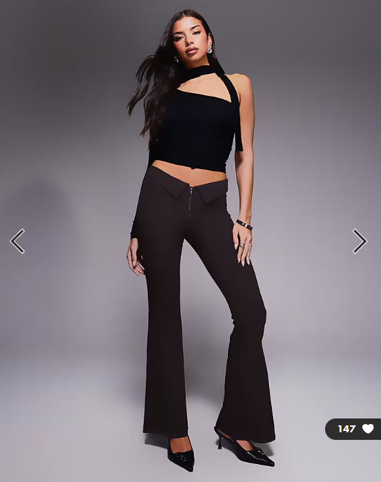 Monki bengaline flared tailored trousers in chocolate brown