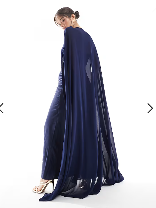 TFNC Bridesmaids chiffon maxi cape in navy
