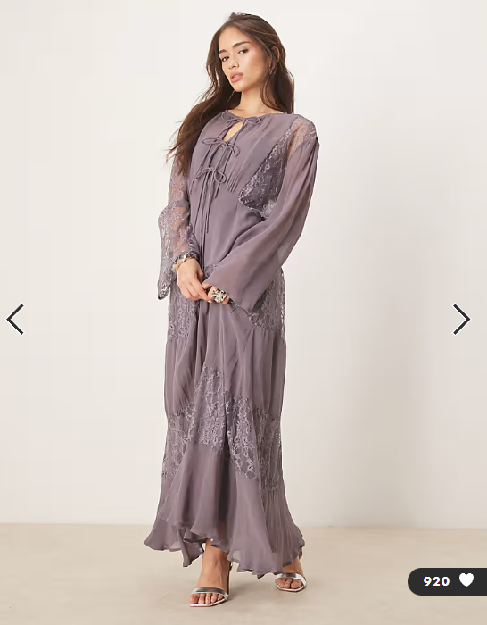 ASOS DESIGN long sleeve lace detailing maxi dress in grey