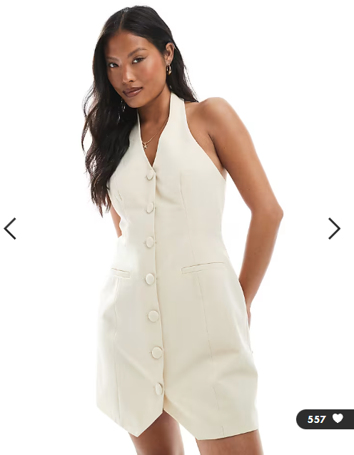 Miss Selfridge Petite tailored halter mini dress in cream