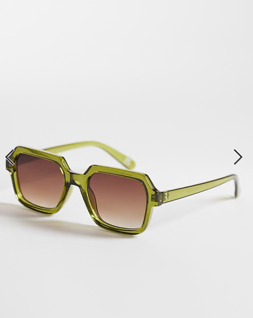 Reclaimed Vintage unisex square sunglasses with dark brown lens in green