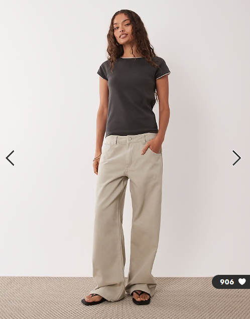 ASOS DESIGN Petite low rise baggy jean in neutral