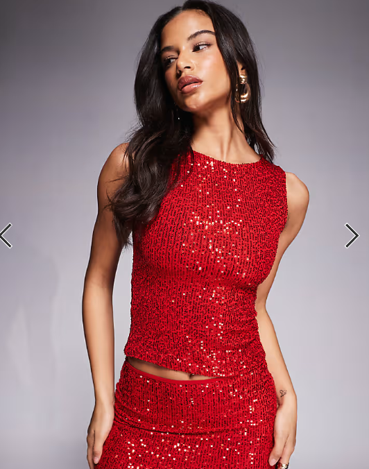 Kaiia exclusive sequin tank top co-ord in red