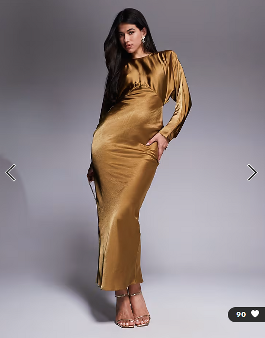 ASOS DESIGN satin batwing maxi dress in olive