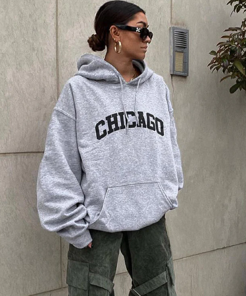 Grey Chicago Printed Hoodie