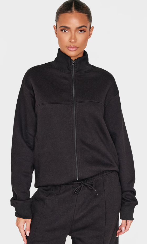 Black Seamed Detail Zip Through Track Top