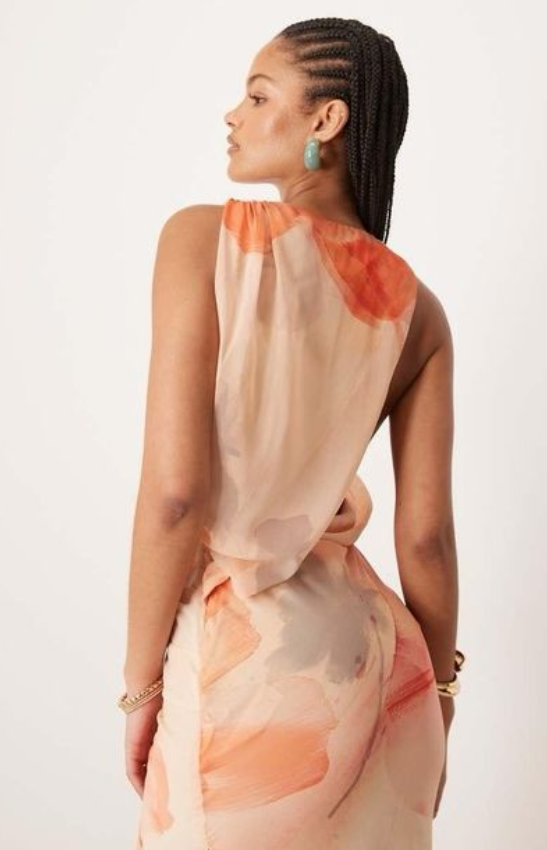 ASOS Asos Design Tall Textured Chiffon Draped Bias Maxi Dress