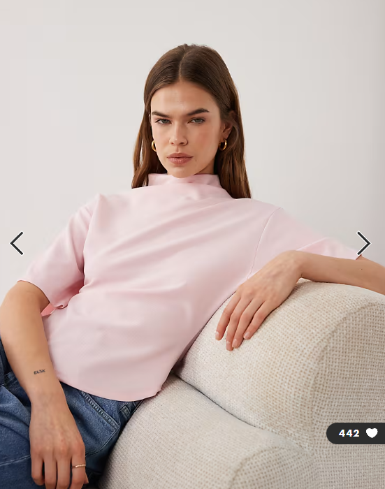 ASOS DESIGN short sleeve with high neck top in pastel pink