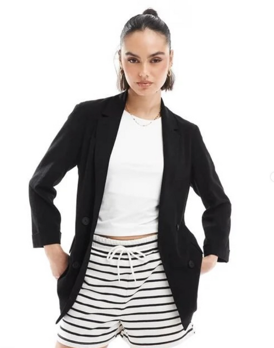 Stradivarius - Linen Look Blazer in Black
