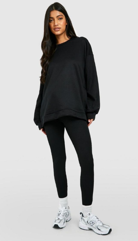 Boohoo Maternity Side Split Sweatshirt & Legging Set - black