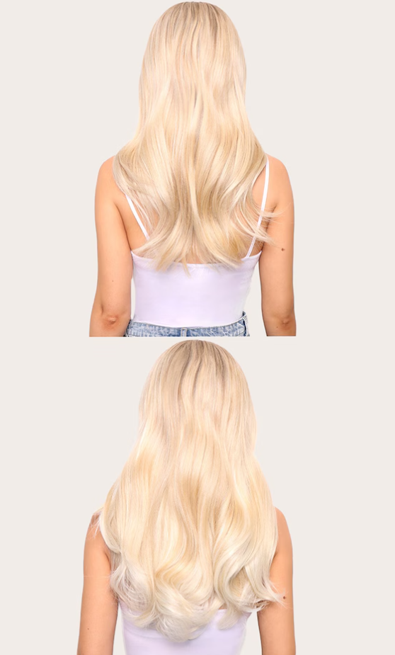 Lullabellz Super Thick 16" 5 Piece Blow Dry Wavy Clip In Hair Extensions Bleach Blonde