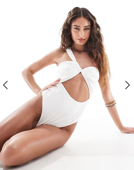 4th & Reckless asymmetric strap cut out high leg swimsuit in white