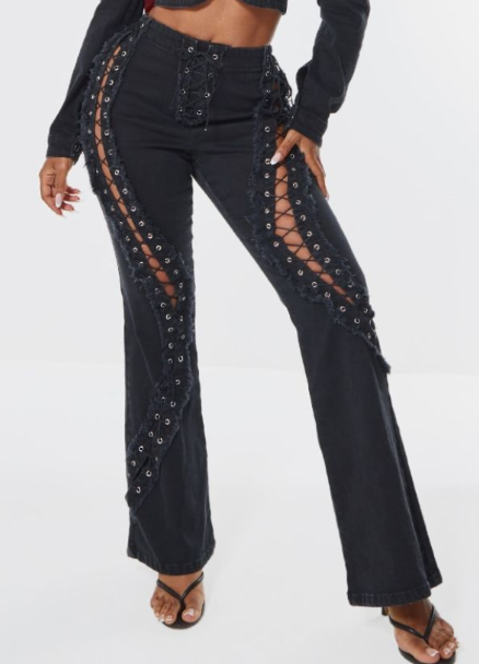 Shape Black Denim Lace Up Detail Flare Jeans
