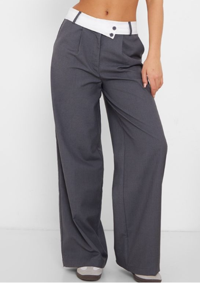 Plt Charcoal Fold Over Asymmetric Waistband Tailored Trousers