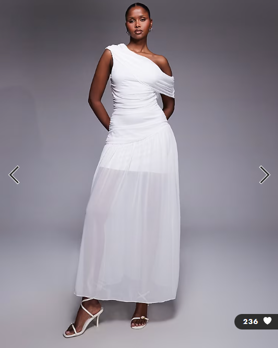 Fashionkilla exclusive chiffon off shoulder asymmetric hem gathered sheer hem maxi dress in white