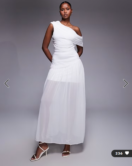 Fashionkilla exclusive chiffon off shoulder asymmetric hem gathered sheer hem maxi dress in white