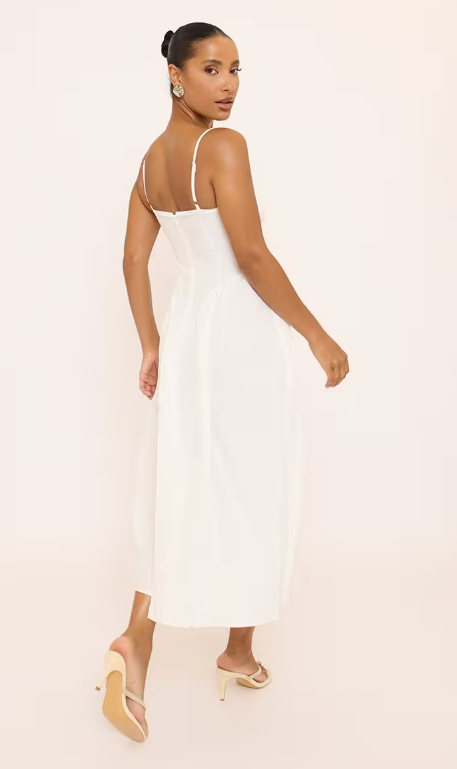 Strappy Pleated Skater Midaxi Dress In White