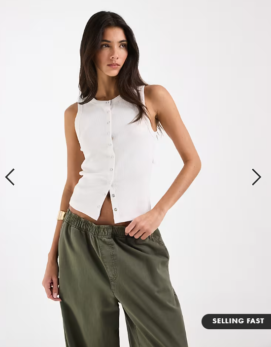 ASOS DESIGN ribbed popper detail vest in white