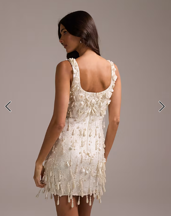 ASOS DESIGN pearl allover embellished mini dress in ivory