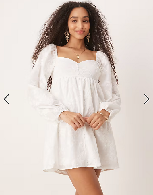 Gina Tricot long sleeve lower floral print button down mini dress in white