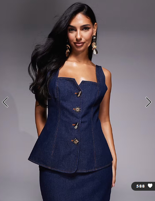 ASOS LUXE co-ord denim waistcoat with gold buttons in indigo