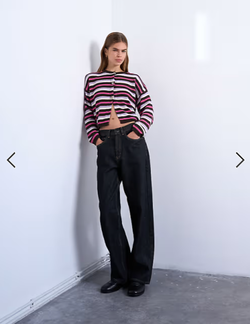 Topshop knitted boxy striped cardigan in pink