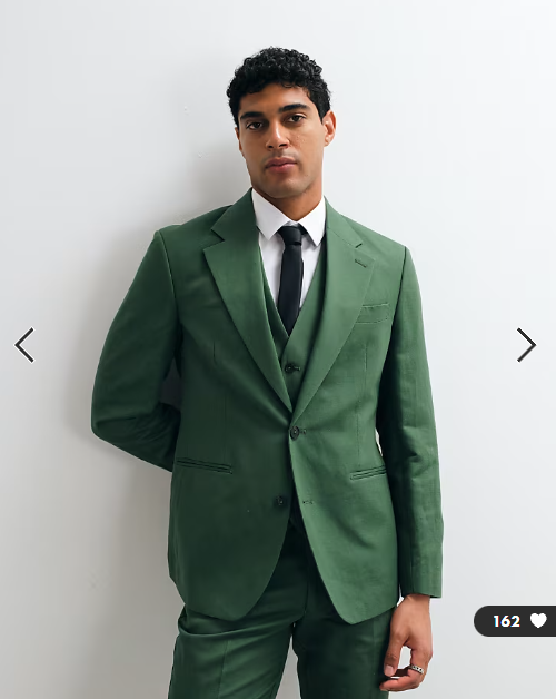ASOS DESIGN slim suit jacket in linen rich dark green twill