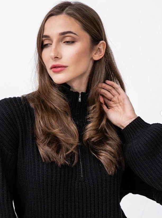 High Neck Zipped Knitted Sweater