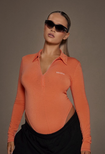 Renew Peach Zip Up Plunge Bodysuit