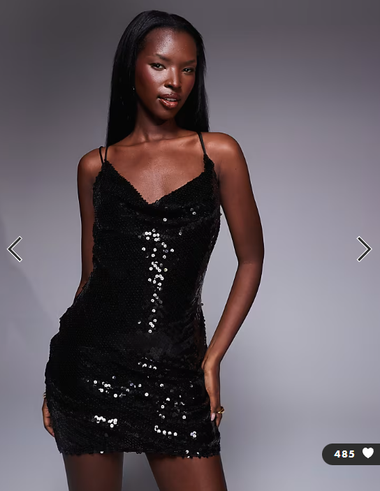 ASOS DESIGN sheer sequin cowl neck mini dress with strappy back in black