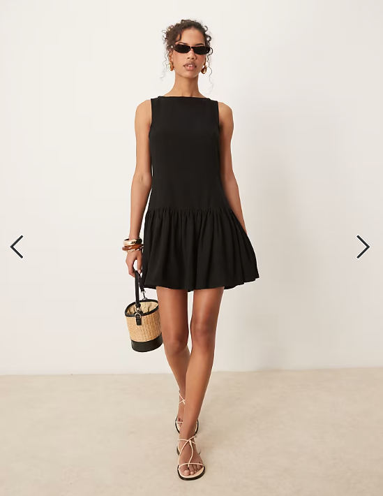 ASOS DESIGN linen blend drop waist mini dress in black