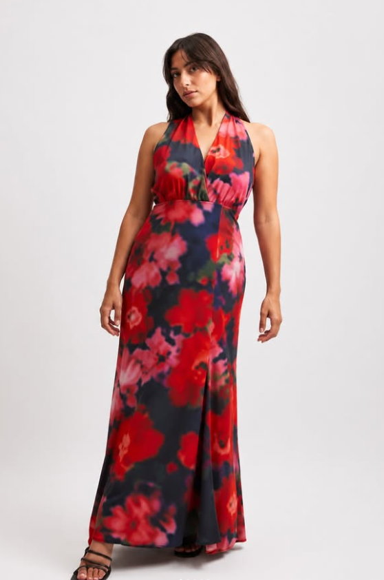 NAKD - Wrap v-neck maxi dress in red print