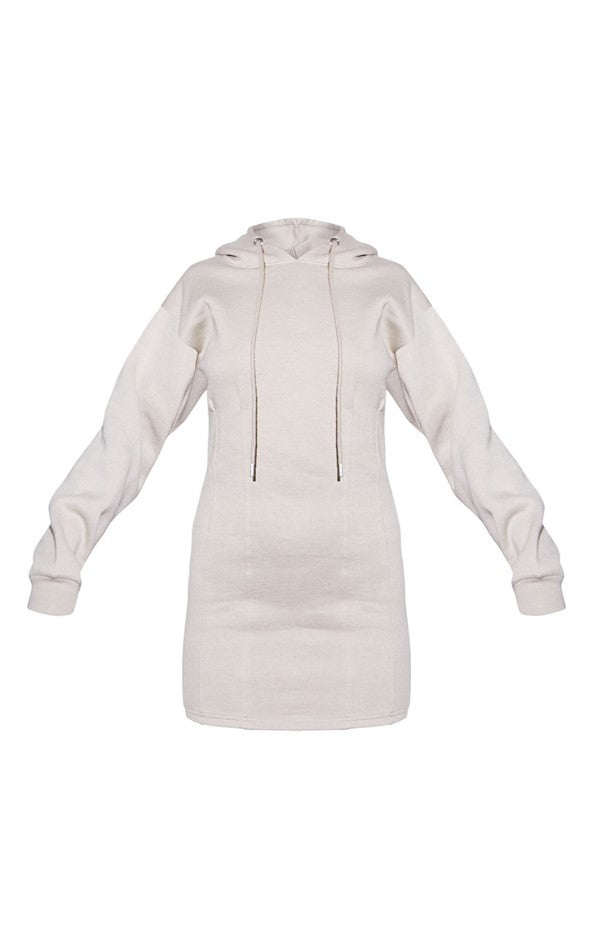 RENEW Beige Pleated Hoodie Sweat Jumper Dress