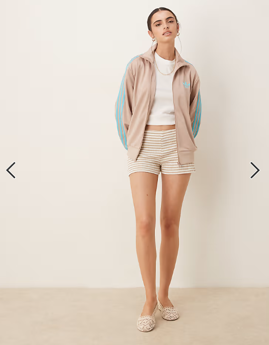 adidas Originals Firebird Loose track top in beige and blue