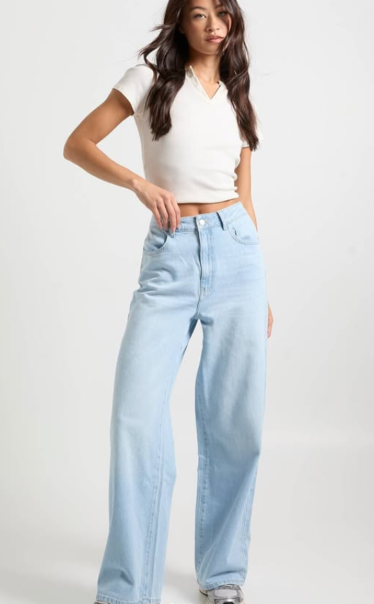 boohoo Tall Basics High Waist Wide Leg Jean Blue