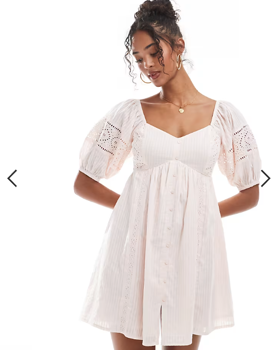 New Look embroidered button through mini dress in pink