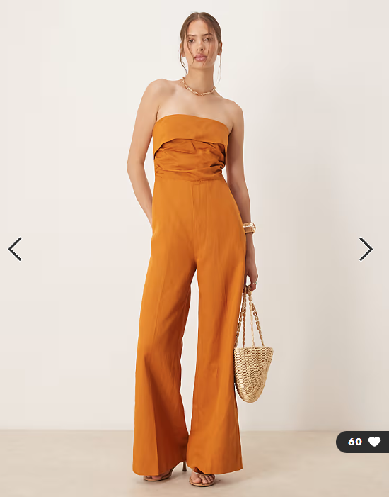 Mango linen mix bandeau jumpsuit in burnt orange