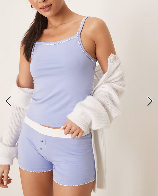 ASOS DESIGN mix & match cami vest pyjama top with picot trim in blue