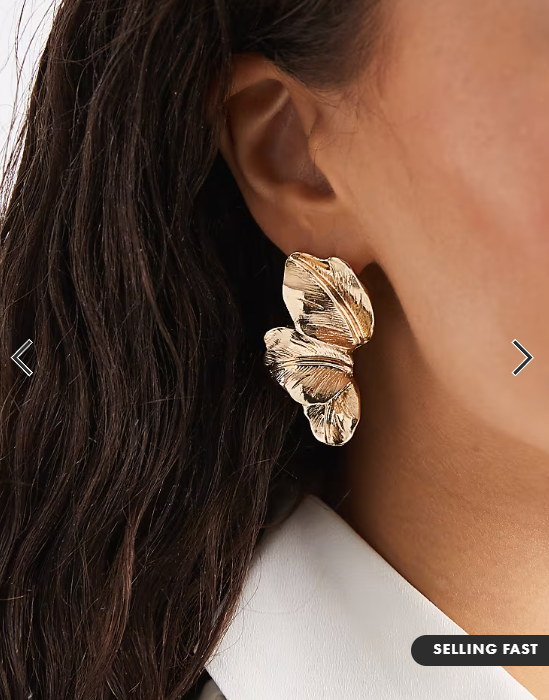 ASOS DESIGN stud earrings with half-petal design in gold tone
