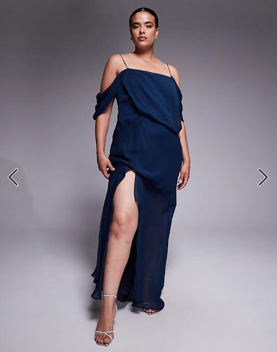 ASOS DESIGN Curve drape front chiffon maxi dress in navy